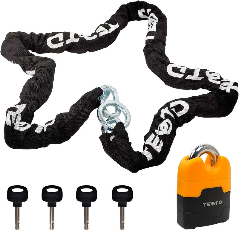 TEOOTD Heavy Duty Anti-Theft Bike Chain Lock - 5.3ft/160cm Long, 10mm Thick Chain with Bright-Colored Lock, 4 Keys for Motorcycles, Generators, Containers (8.6lbs) - Image 1